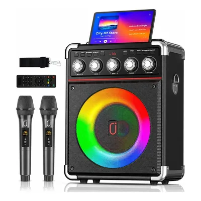 Caixa de Som JYX BR12 Portátil Bluetooth 20W com 2 Microfones Sem Fio, Karaokê e LED