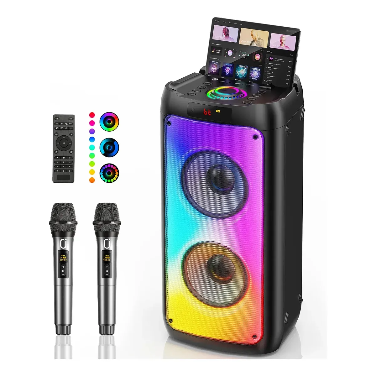JYX Caixa De Som Boombox, Caixa Subwoofer De Som Bluetooth Rgb Partybox Com 2 Microfones Para Festas, Karaoke Partybox Profissional com Luzes de Disco, Subwoofers, TWS, RGB, USB/TF/AUX