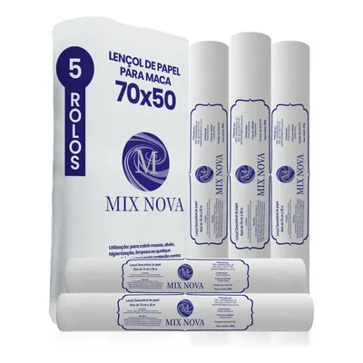 Lençol Descartável Papel Hospitalar Maca 70x50 05 Rolos Resistente branco clinica estética Mix Nova Consultório Pacote