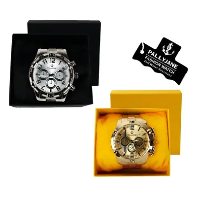 Kit Relógios Masculinos Aço Silverk Quartzo Dourado/Prata Caixa Luxo