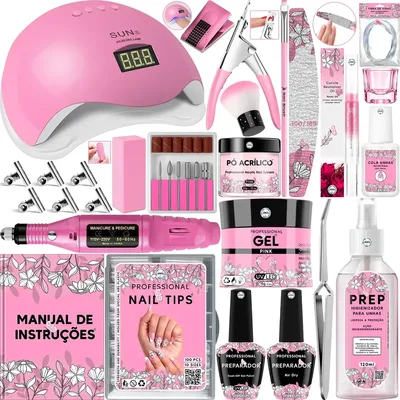 Kit Unhas De Gel Cabine Lixadeira Alongamento Extensão