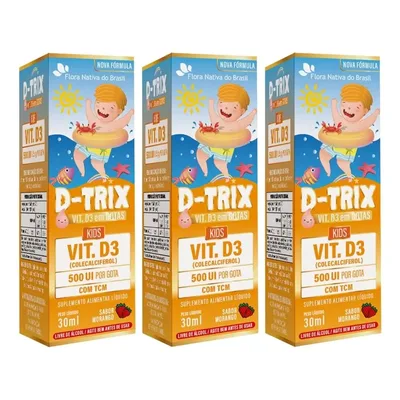 Vitamina D3 Infantil Flora Nativa 3x30ml Sabor Morango Suplemento Líquido