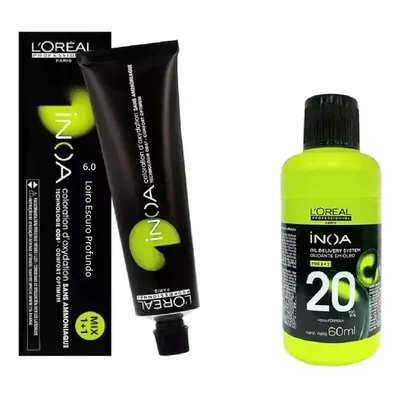Kit Coloração Cabelo Tintura Sem Amônia Tinta Inoa 6.0 ( Loiro Escuro Profundo) + 20 Volume Água Oxigênada 60ml