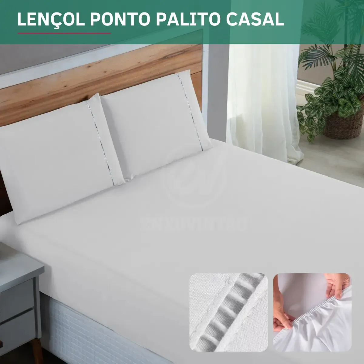 Jogo Cama 400 Fios Casal 3 Peças C/ Elástico Percal Fronha Ponto Palito Extra Macio Suave Resistente Cor Branco