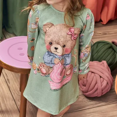 Vestido Bebe Infantil Meia Estação Ursa Verde Kukiê
