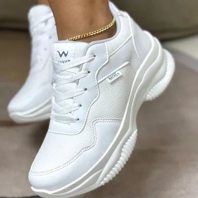 Tênis Branco Feminino Casual Plataforma Lançamento Wayke