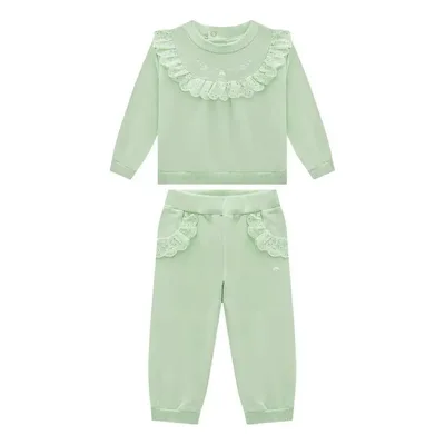Conjunto Infantil Blusão E Calça Moletinho Com Renda Somnii