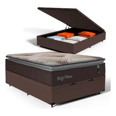 Cama Box Baú Casal + Colchão De Espuma Mega Pillow