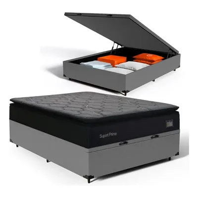 Cama Box Baú Casal + Colchão De Espuma D45 Pillow Top Prime
