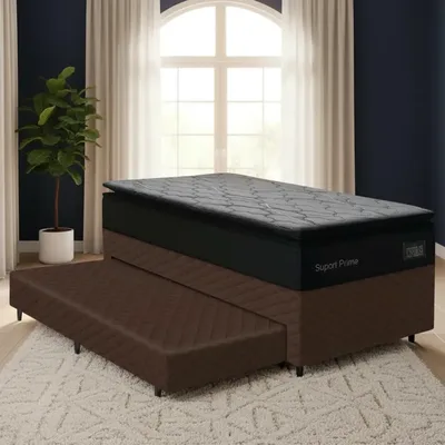 Cama Box Com Auxiliar Solteiro + Colchão De Espuma D45