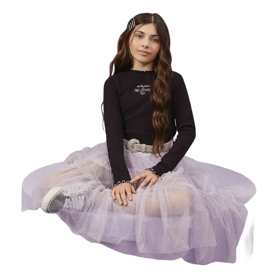 Conjunto Infantil Blusa Canelada E Saia Midi Em Tule Nina Go
