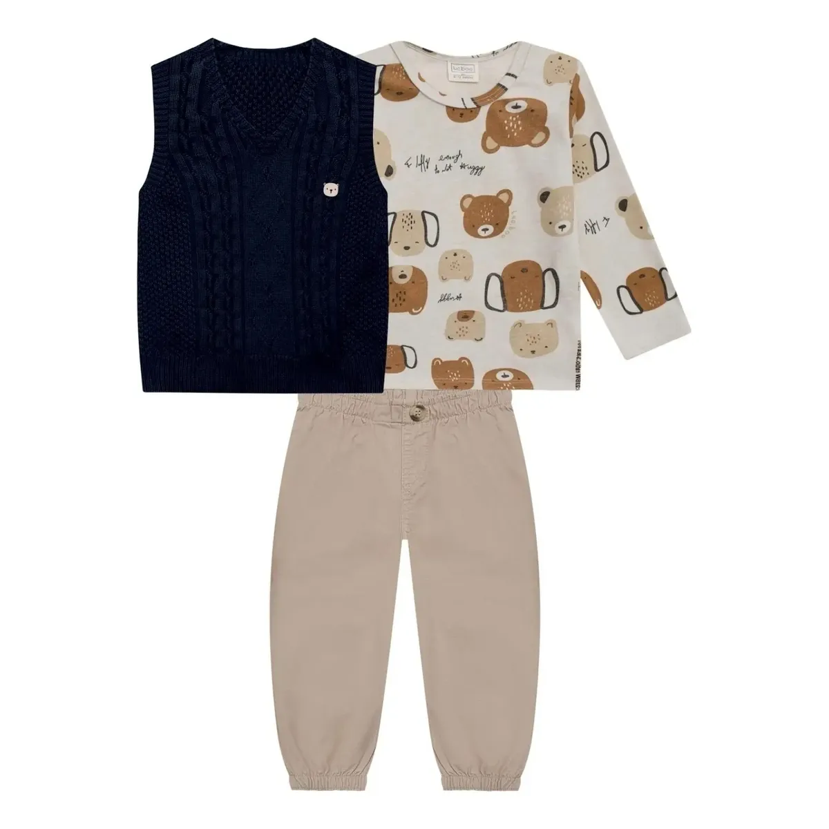 Trio Infantil Lucboo Colete, Blusa Urso E Calça Jeans