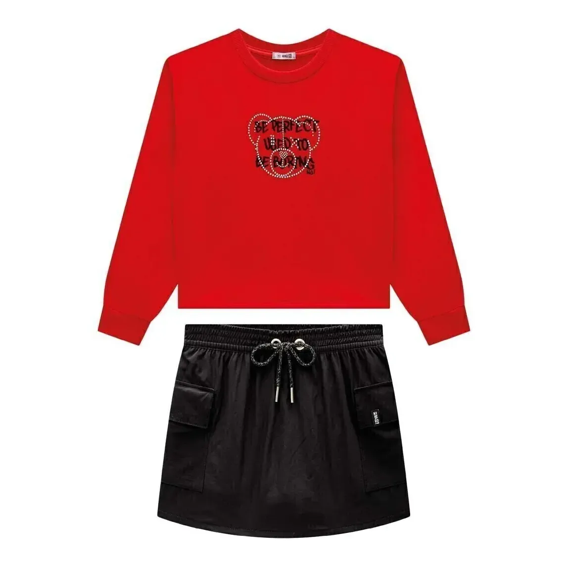 Conjunto Infantil Blusão Boxy Moletom Saia Cargo Nina Go!