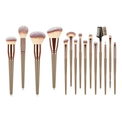 Pincel Maquiagem Champanhe Kabuki Profissional Kit 15