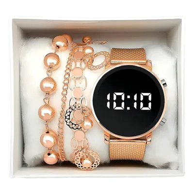 Relógio Feminino De Pulso Digital Led Redondo + Pulseira Correia Rosê