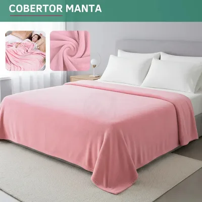 Cobertor Manta Casal Microfibra Flacee Quentinha 2,20 X 1,80 Macia Veludo Liso Cor Rosa Claro Premium