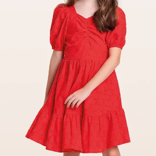 Vestido Infantil Em Laise Manga Princesa Corações Fakini