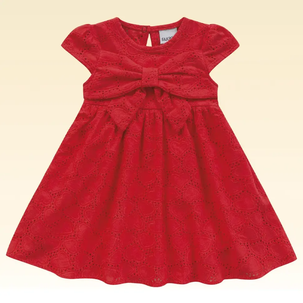 Vestido Infantil Em Laise Com Forro Corações Fakini