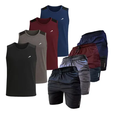 Kit 4 Conjuntos Masculino Academia Dry Fit Regata + Short