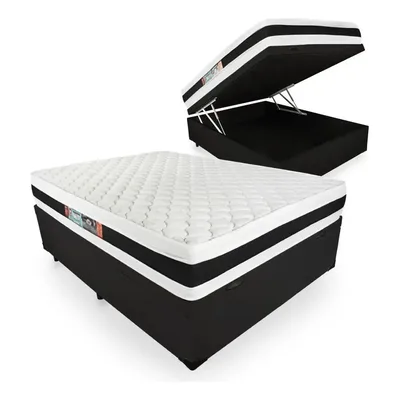 Box Baú Com Colchão De Espuma D45 Castor Black White Casal