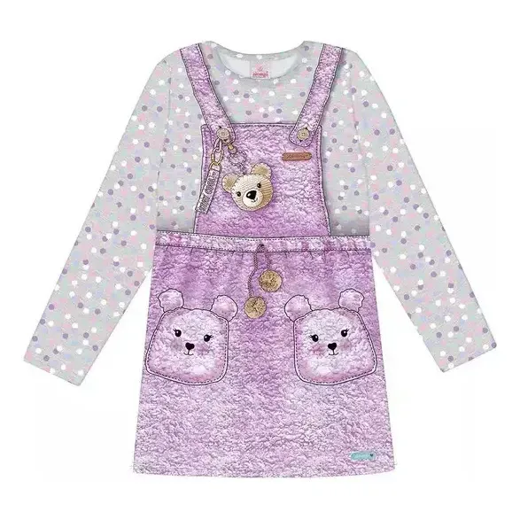 Vestido Infantil Em Fly Tech Ursinhas Poá Abrange