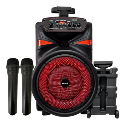 Caixa De Som Portátil Potente Com Suporte +microfone Sem Fio Karaoke Com Rodinha