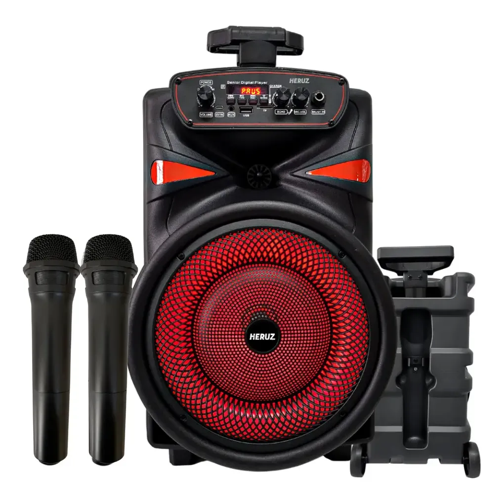 Caixa De Som Portátil Potente Com Suporte +microfone Sem Fio Karaoke Com Rodinha