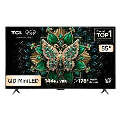 Smart TV TCL 55 Polegadas QLED Mini LED 4K C6K WiFi Bluetooth Google TV 4 HDMI 144Hz HDR10+ 55C6K
