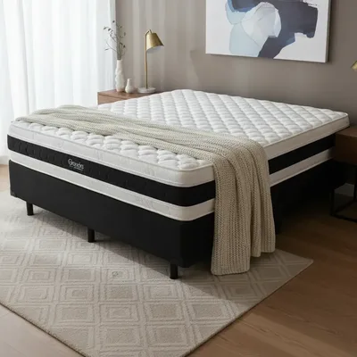 Cama Box Com Colchão De Espuma D45 Castor Black White Casal