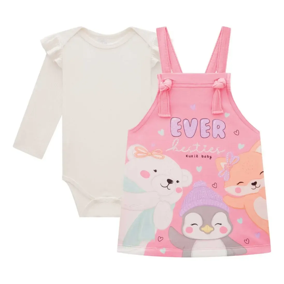 Conjunto Infantil Salopete Bichos E Body Manga Longa Kukiê