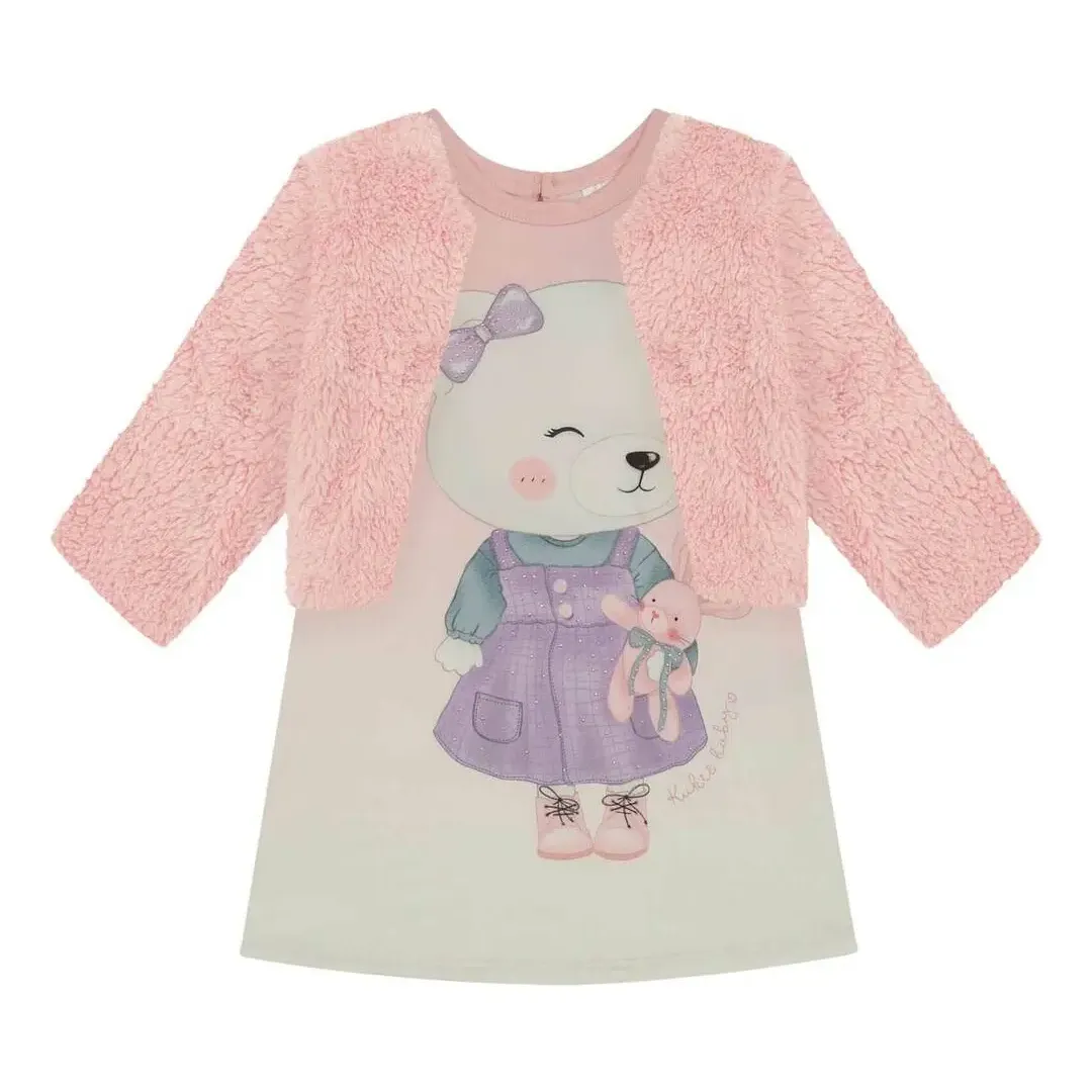 Vestido Bebe Manga Longa E Bolero Em Pelos Kukiê