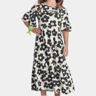 Vestido Midi Infantil Em Malha E Cotton Fakini