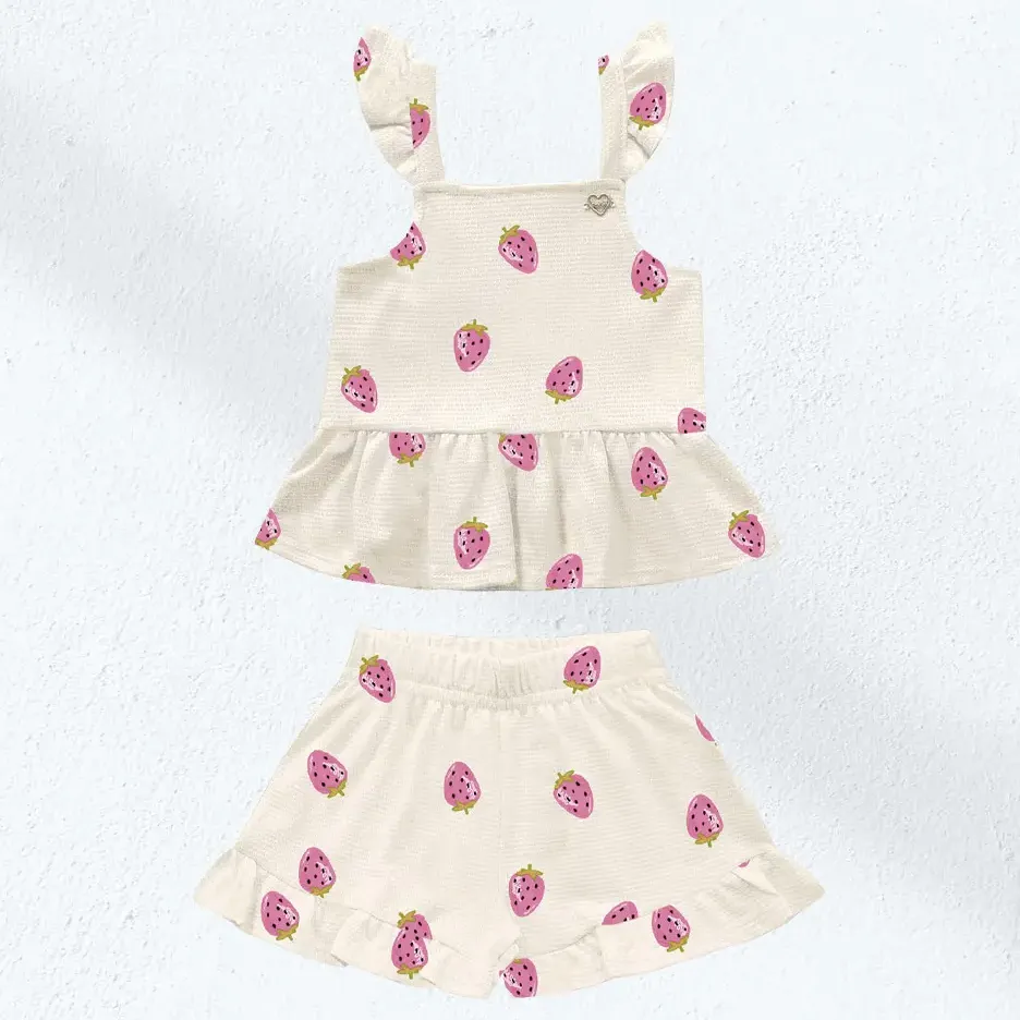 Conjunto Bebe Regata Babado E Short Malha Frutas Fakini