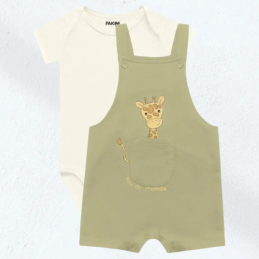 Conjunto Bebe Body Malha Macacão Moletinho Girafa Fakini
