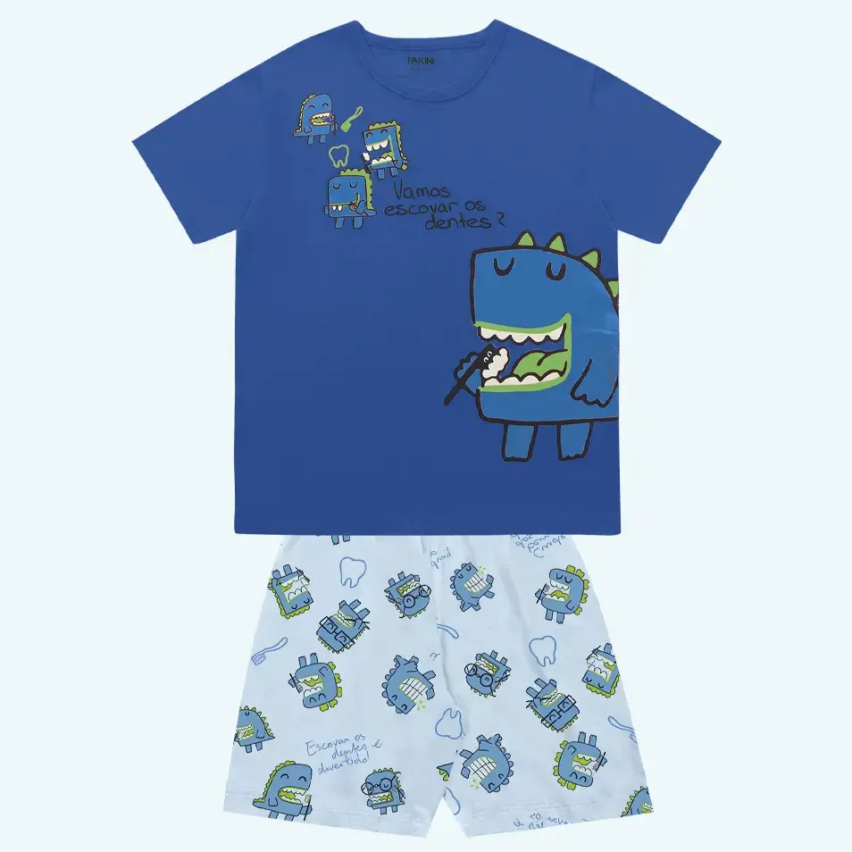 Pijama Infantil Malha Brilha No Escuro Azul Fakini Verão