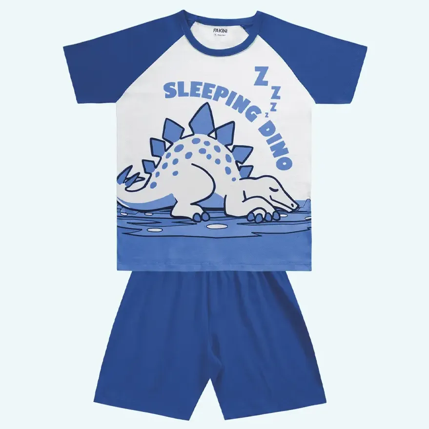 Pijama Infantil Malha Brilha No Escuro Dino Azul Fakini