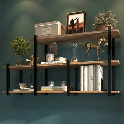 Prateleira Industrial de Parede em Ferro Preto com Madeira Laminada – Ideal para Sala, Quarto ou Escritório Mod: Nicho Triplo