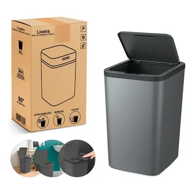 Lixeira Inteligente Sensor Automática Recarregavel Banheiro Cozinha Lixo Smart 16 Litros Cor Cinza