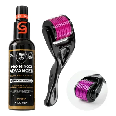 Kit Pro Minoxi Advanced 120ml + Derma Roller Barba E Cabelo