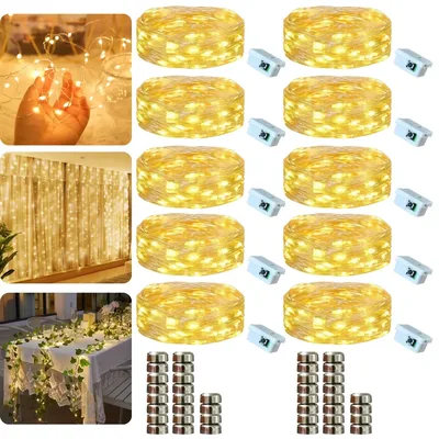 Kit 10 Fio Fada Cordão Luz Decoração Artezenato Luzes De Fada Led Pisca 2m 20 Leds Iluminação Pilhas Para Garrafas Árvore De Natal Casamento