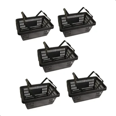 Kit 5 Cesta Cestinha Plastica De Supermercado 16l Loja Preta Preto