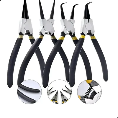 Kit 4 Alicates P/ Trava Anel Interno Externo Bico Curvo Reto
