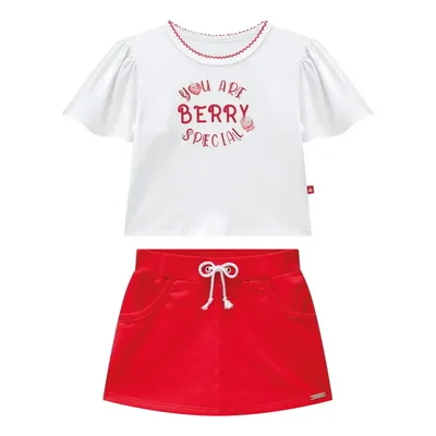 Conjunto Infantil Blusa Cotton Short Saia Moletinho Somnii