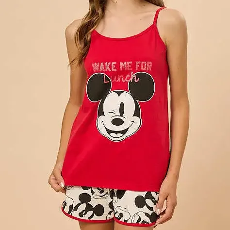 Pijama Infantil Blusa Alça E Short Malha Mickey Evanilda