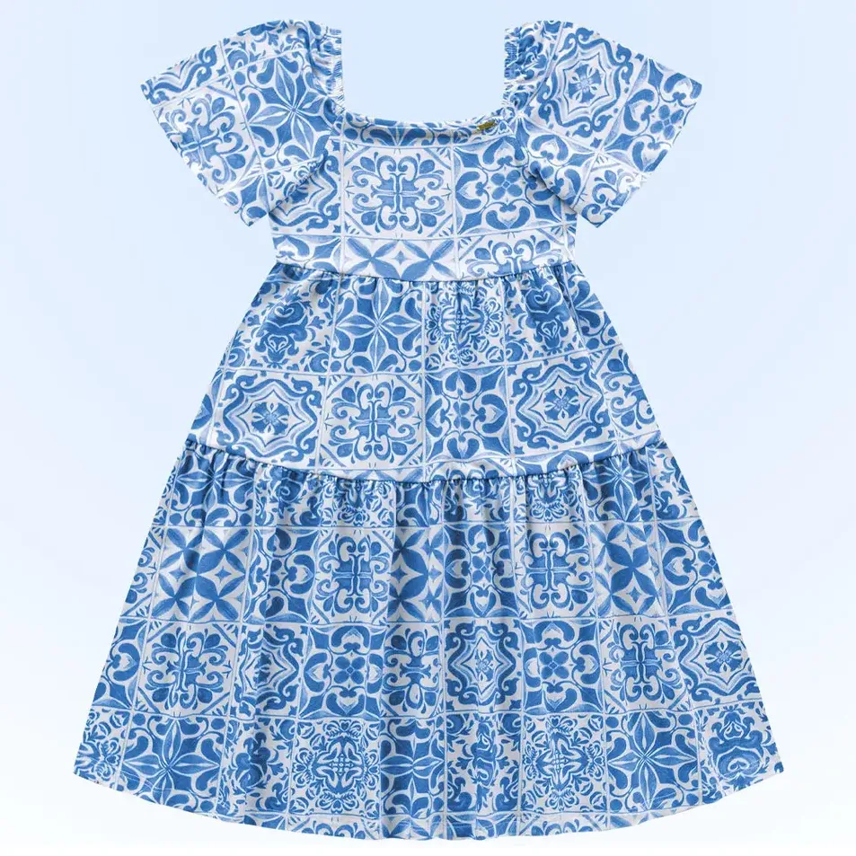 Vestido Midi Ladrinho Azul Fakini