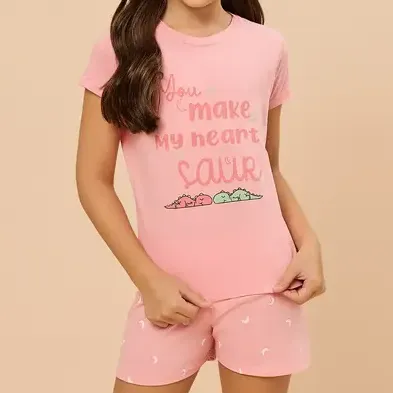 Pijama Infantil Camiseta E Short Malha Sleepsaur Evanilda