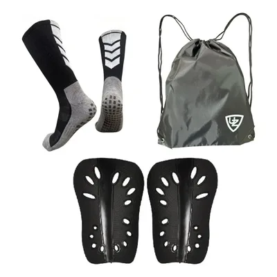 Kit Meião Futebol Antiderrapante Socks Caneleira Bolsa Cor Preto