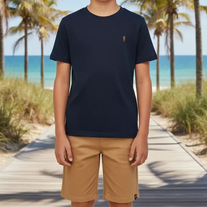 Conjunto Infantil Camiseta Malha Short Moletom Onda Marinha