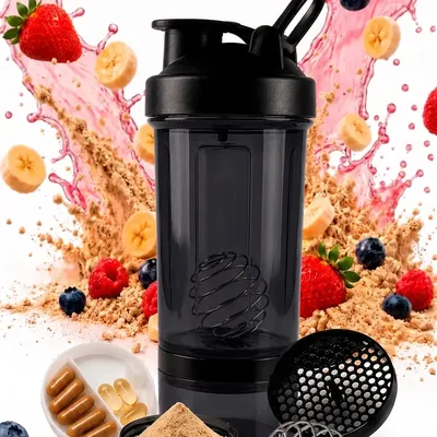 Coqueteleira Shaker Academia Compartimento 600ml Shaikeira Suplementos Whey Cápsulas Comprimidos Fit Home Safe Home