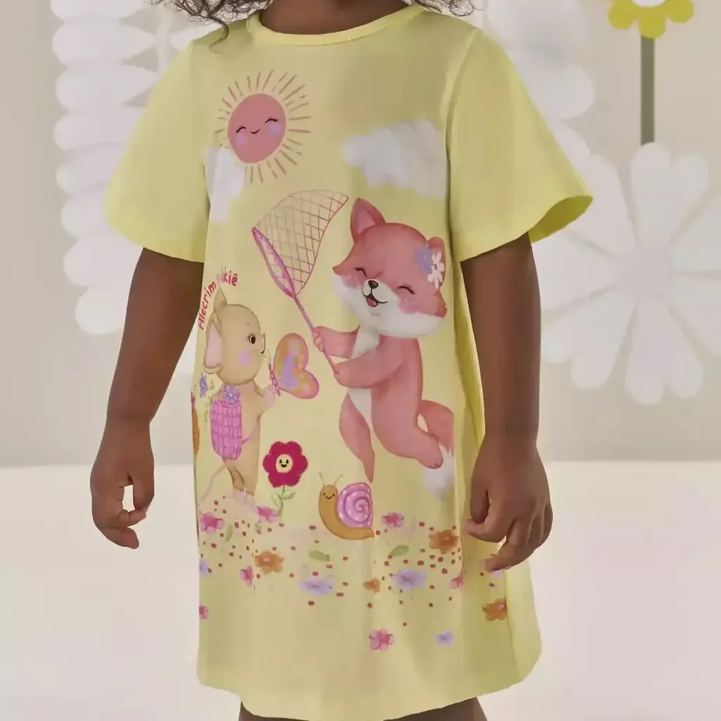 Vestido Infantil Malha Raposa Amarelo Alecrim Kukiê